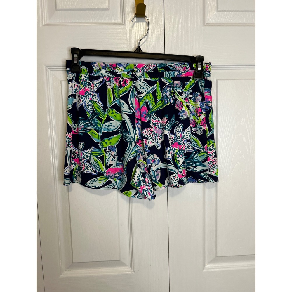 Lilly Pulitzer Girls XL 12 14 Navy Blue Floral Knit Skort Cotton Pull On Shorts